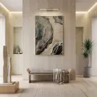 Soyut Akış Nötr Tonlar Altın Tekli Gold Metal Çerçeveli Cam Tablo Duvar Salon
