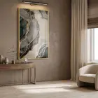 Soyut Akış Nötr Tonlar Altın Tekli Gold Metal Çerçeveli Cam Tablo Duvar Salon