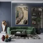 Soyut Akış Nötr Tonlar Altın Tekli Gümüş Metal Çerçeveli Cam Tablo Duvar Salon