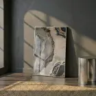 Soyut Akış Nötr Tonlar Altın Tekli Gümüş Metal Çerçeveli Cam Tablo Duvar Salon