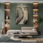 Soyut Akış Nötr Tonlar Altın Tekli Siyah Metal Çerçeveli Cam Tablo Ev Dekorasyonu