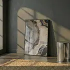 Soyut Akış Nötr Tonlar Altın Tekli Siyah Metal Çerçeveli Cam Tablo Ev Dekorasyonu