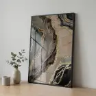 Soyut Akış Nötr Tonlar Altın Tekli Siyah Metal Çerçeveli Cam Tablo Ev Dekorasyonu