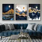 Lacivert Manzara Desenli Metal Çerçeveli Tablo Seti Beyaz