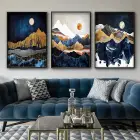 Lacivert Manzara Desenli Metal Çerçeveli Tablo Seti Siyah