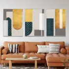 Lacivert ve Gold Detaylı Üçlü Metal Çerçeveli Tablo Seti