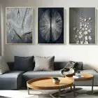 Lacivert ve Gri Detaylı Altın Çerçeveli Üçlü Metal Çerçeveli Tablo Seti