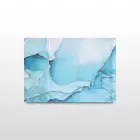 Mavi Beyaz Soyut Desenli Tekli Yatay Cam Tablo