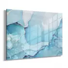 Mavi Beyaz Soyut Desenli Tekli Yatay Cam Tablo