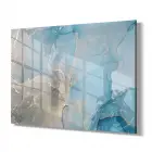 Mavi Gold Soyut Desenli Tekli Yatay Cam Tablo