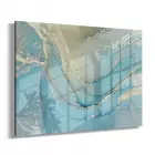 Mavi Sarı Mermer Desenli Tekli Yatay Cam Tablo