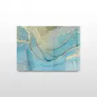 Mavi Sarı Mermer Desenli Tekli Yatay Cam Tablo