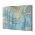 Mavi Sarı Mermer Desenli Tekli Yatay Cam Tablo