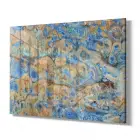 Mavi Sarı Soyut Desenli Tekli Yatay Cam Tablo