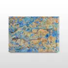 Mavi Sarı Soyut Desenli Tekli Yatay Cam Tablo