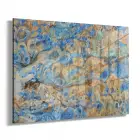 Mavi Sarı Soyut Desenli Tekli Yatay Cam Tablo