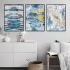 Mavi Soyut Tasarım Üçlü Metal Çerçeveli Tablo Seti