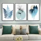 Mavi Tonları Geometrik Desenli Metal Çerçeveli Tablo Seti Siyah