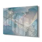 Mavi ve Altın Karışık Tonlar Tekli Yatay Cam Tablo