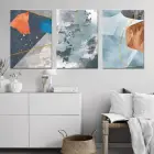 Mavi ve Geometrik Desenli Üçlü Kanvas Tablo Seti