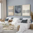 Mavi ve Krem Temalı Gold Metal Çerçeveli Cam Tablo Seti