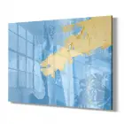 Mavi ve Sarı Desenli Tekli Yatay Cam Tablo