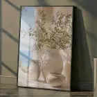 1 Adet Siyah Metal Çerçeveli Temperli Cam Baskılı Tablo Tablo — Bej Zeytin