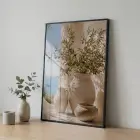 1 Adet Siyah Metal Çerçeveli Temperli Cam Baskılı Tablo Tablo — Bej Zeytin