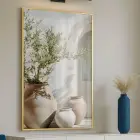 1 Parça Altın Metal Çerçeveli Gerçek Cama Baskılı Duvar Tablo — Bej Zeytin