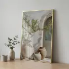 1 Parça Altın Metal Çerçeveli Gerçek Cama Baskılı Duvar Tablo — Bej Zeytin