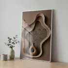 1 Parça Premium Metal Çerçeveli Temperli Cam Baskılı Soyut Tablo — Bej Vazoda