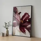 1 Parça Siyah Metal Çerçeveli Gerçek Kırılmaz Cam Çiçekli Tablo — Bordo Soyut