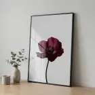 3 Adet Siyah Metal Çerçeveli Gerçek Cama Baskılı Duvar Tablo Seti — Bordo Çiçek