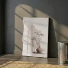 3 Lü Gümüş Metal Çerçeveli Gerçek Cama Baskılı Botanik Tablo Seti — Bej Vazoda