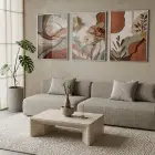 3 Lü Gümüş Metal Çerçeveli Premium Cam Baskılı Soyut Tablo Seti — Çok Renkli Doğal