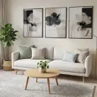 3 Lü Siyah Metal Çerçeveli Premium Cam Baskılı Metal Tablo Seti — Bej Soyut