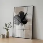 3 Lü Siyah Metal Çerçeveli Premium Cam Baskılı Metal Tablo Seti — Bej Soyut