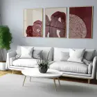 3 Parça Altın Metal Çerçeveli Gerçek Cama Baskılı Botanik Tablo Seti — Bordo Organik
