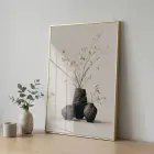 3 Parça Premium Metal Çerçeveli Premium Cam Baskılı Soyut Tablo Seti — Bej Vazoda
