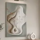 Tek Parça Gümüş Metal Çerçeveli Gerçek Cama Baskılı Botanik Tablo — Yeşil Vazo