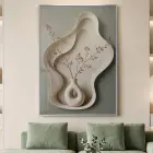 Tek Parça Gümüş Metal Çerçeveli Gerçek Cama Baskılı Botanik Tablo — Yeşil Vazo