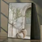 Tek Parça Siyah Metal Çerçeveli Gerçek Kırılmaz Cam Metal Tablo — Bej Zeytin