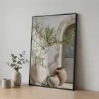 Tek Parça Siyah Metal Çerçeveli Gerçek Kırılmaz Cam Metal Tablo — Bej Zeytin
