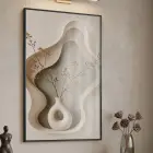 Tek Parça Siyah Metal Çerçeveli Premium Cam Baskılı Soyut Tablo — Bej Vazo