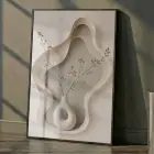 Tek Parça Siyah Metal Çerçeveli Premium Cam Baskılı Soyut Tablo — Bej Vazo