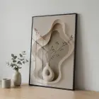 Tek Parça Siyah Metal Çerçeveli Premium Cam Baskılı Soyut Tablo — Bej Vazo