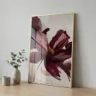 Tekli Altın Metal Çerçeveli Temperli Cam Baskılı Soyut Tablo — Bordo Soyut