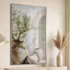 Tekli Premium Metal Çerçeveli Gerçek Kırılmaz Cam Metal Duvar Tablo — Bej Zeytin