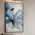 Tekli Siyah Metal Çerçeveli Premium Cam Baskılı Modern Tablo — Mavi Çiçek