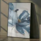 Tekli Siyah Metal Çerçeveli Premium Cam Baskılı Modern Tablo — Mavi Çiçek